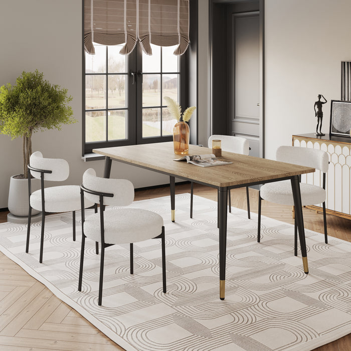 Woker Furniture Dining Chairs Set of 2 Round Upholstered Boucle Dining Room Chairs Mid-Century Modern Kitchen Chairs Curved Backrest Chairs for Dining Room Brushed Brass Metal Legs