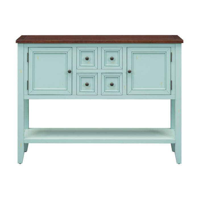 TREXM Cambridge Series  Ample Storage Vintage Console Table with Four Small Drawers and Bottom Shelf for Living Rooms, Entrances and Kitchens (Retro Blue, OLD SKU: WF190263AAC)