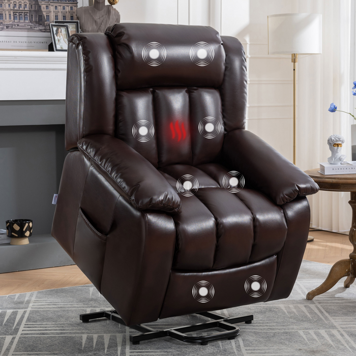 Lehboson Lift Recliner Chair, Electric Power Recliner Chair for Elderly With Eight Points Massage And Heating,(Red Brown)