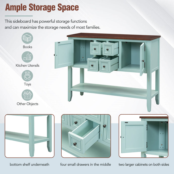 TREXM Cambridge Series  Ample Storage Vintage Console Table with Four Small Drawers and Bottom Shelf for Living Rooms, Entrances and Kitchens (Retro Blue, OLD SKU: WF190263AAC)