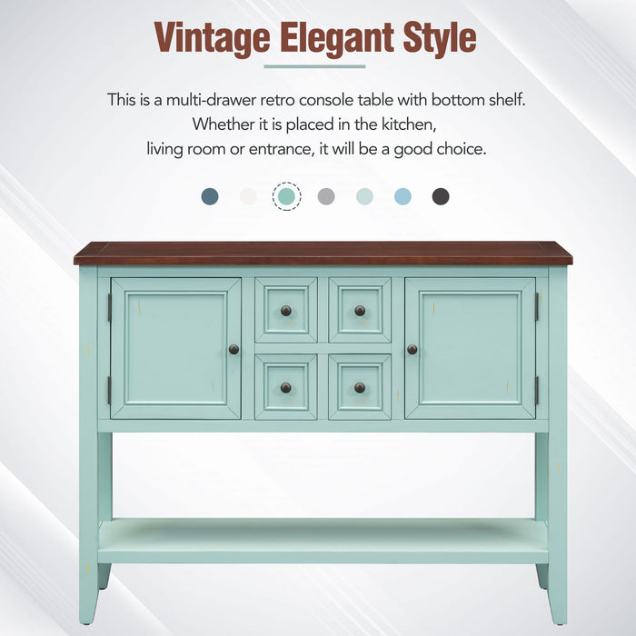TREXM Cambridge Series  Ample Storage Vintage Console Table with Four Small Drawers and Bottom Shelf for Living Rooms, Entrances and Kitchens (Retro Blue, OLD SKU: WF190263AAC)