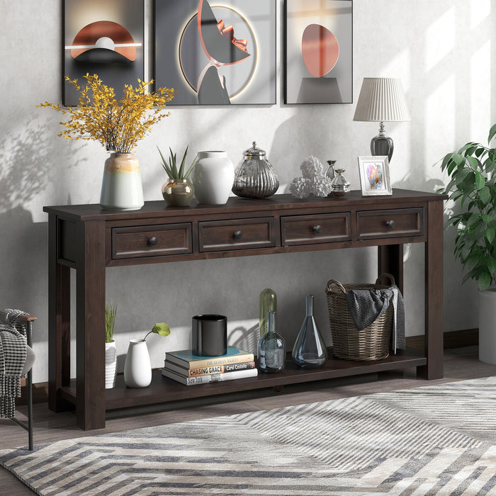 TREXM Console Table/Sofa Table with Storage Drawers and Bottom Shelf for Entryway Hallway(Espresso)