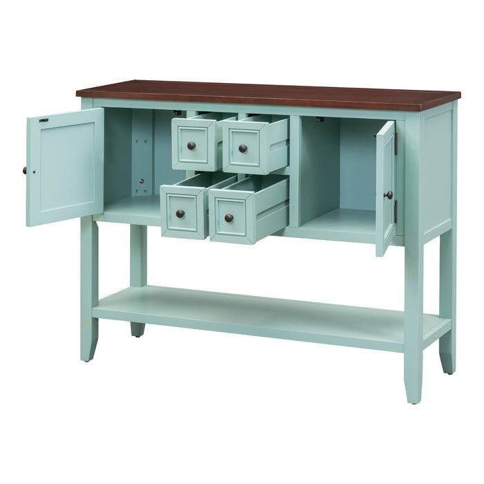 TREXM Cambridge Series  Ample Storage Vintage Console Table with Four Small Drawers and Bottom Shelf for Living Rooms, Entrances and Kitchens (Retro Blue, OLD SKU: WF190263AAC)
