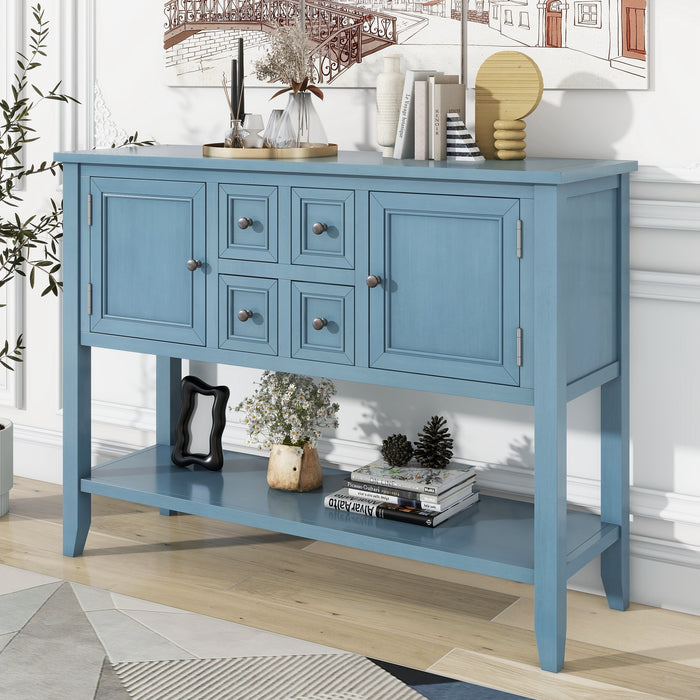 TREXM Cambridge Series Ample Storage Vintage Console Table with Four Small Drawers and Bottom Shelf for Living Rooms, Entrances and Kitchens (Dark Blue,OLD SKU: WF190263AAM)