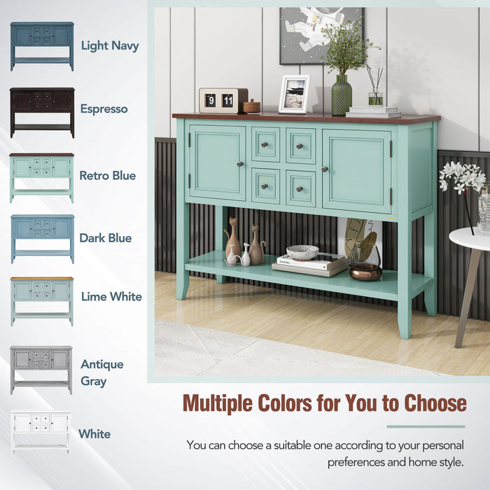 TREXM Cambridge Series  Ample Storage Vintage Console Table with Four Small Drawers and Bottom Shelf for Living Rooms, Entrances and Kitchens (Retro Blue, OLD SKU: WF190263AAC)