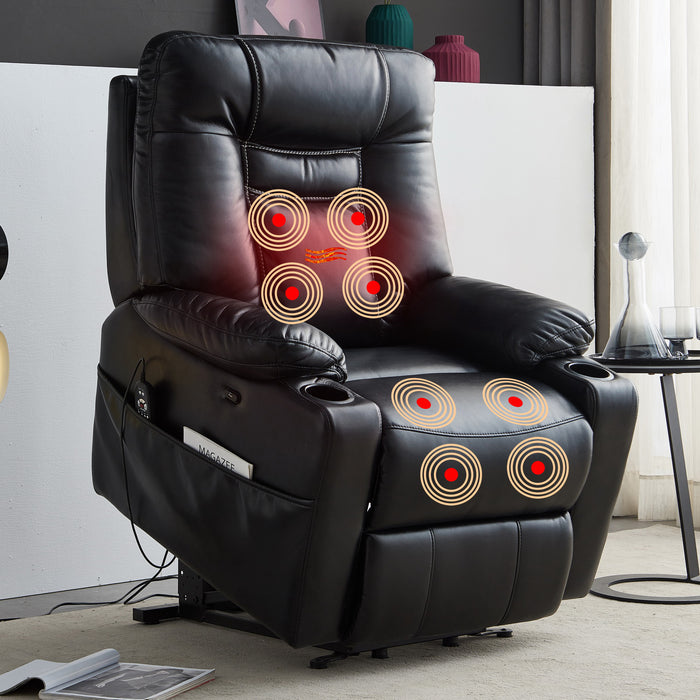 Large size Electric Power Lift Recliner Chair Sofa for Elderly, 8 point vibration Massage and lumber heat, Remote Control, Side Pockets and Cup Holders, cozy fabric, overstuffed arm, heavy duty 230lb