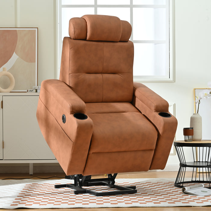 Power Lift Recliner Chair for Elderly,Recliner Chair for Living Room,Modern Reclining Sofa Chair, Electric Lift Recliner for Seniors,Side Pocket,USB Charge Port (Orange)