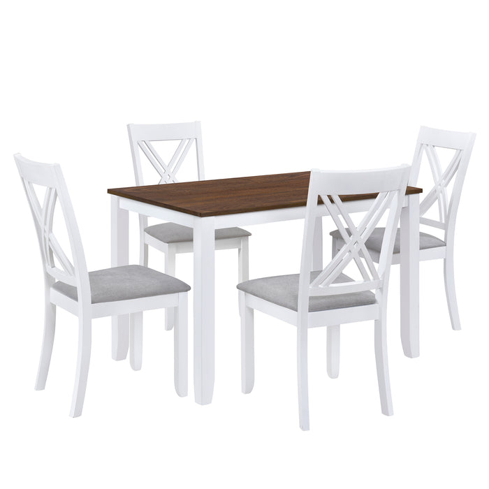TOPMAX Rustic Minimalist Wood 5-Piece Dining Table Set with 4 X-Back Chairs for Small Places, White