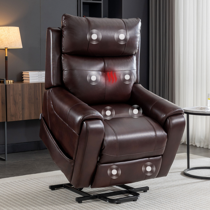 Lehboson Lift Recliner Chair, Electric Power Recliner Chair for Elderly With Eight Points Massage And Heating,( Red Brown)