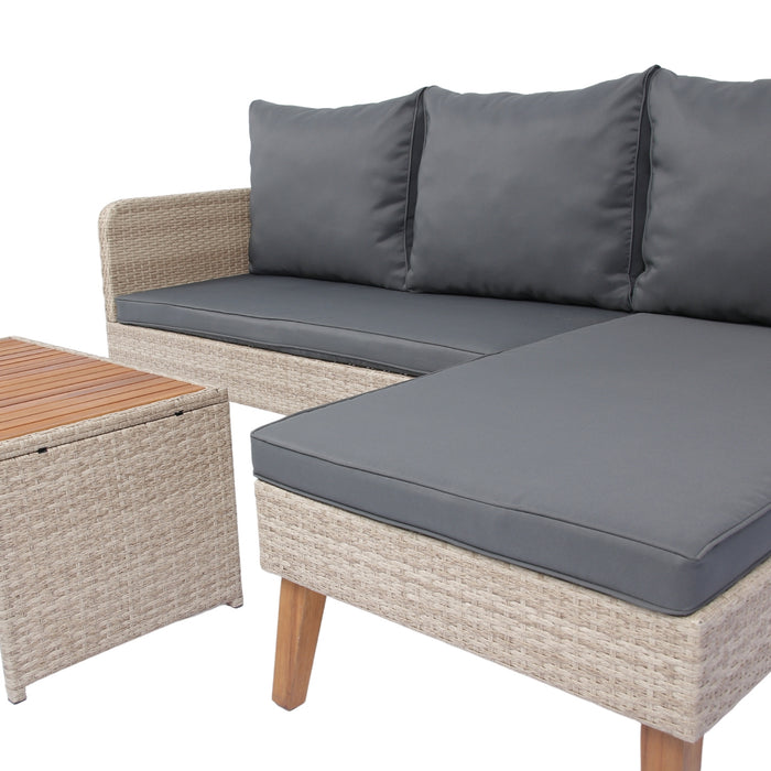 3 Piece Patio Sectional Wicker Rattan Outdoor Furniture Sofa Set Natural Yellow Wicker + Dark Grey Cushion