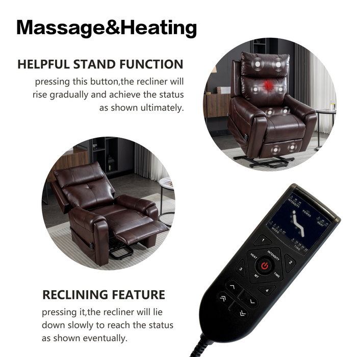 Lehboson Lift Recliner Chair, Electric Power Recliner Chair for Elderly With Eight Points Massage And Heating,( Red Brown)