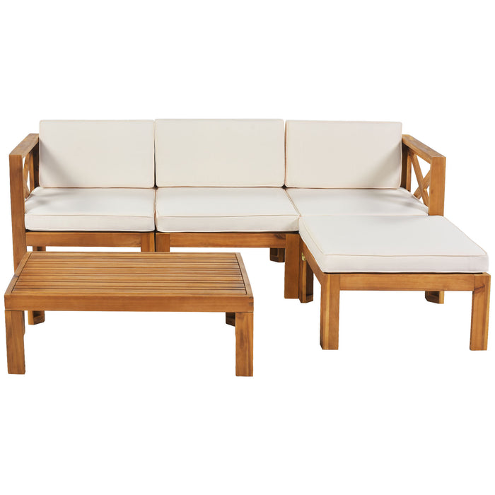 TOPMAX Outdoor Backyard Patio Wood 5-Piece Sectional Sofa Seating Group Set with Cushions, Natural Finish+ Beige Cushions
