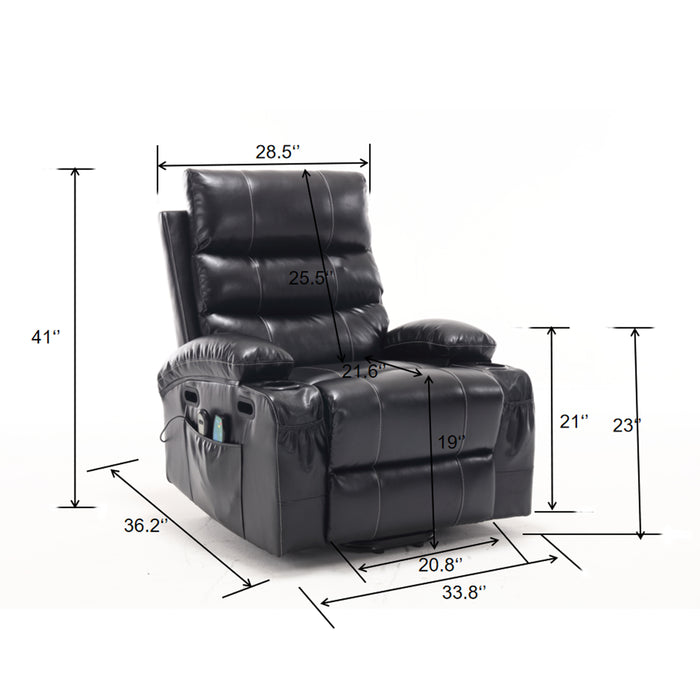 21"seat width,large size Electric Power Lift Recliner Chair Sofa for Elderly, 8 point vibration Massage and lumber heat, Remote Control, Side Pockets and Cup Holders, cozy fabric, overstuffed arm pu