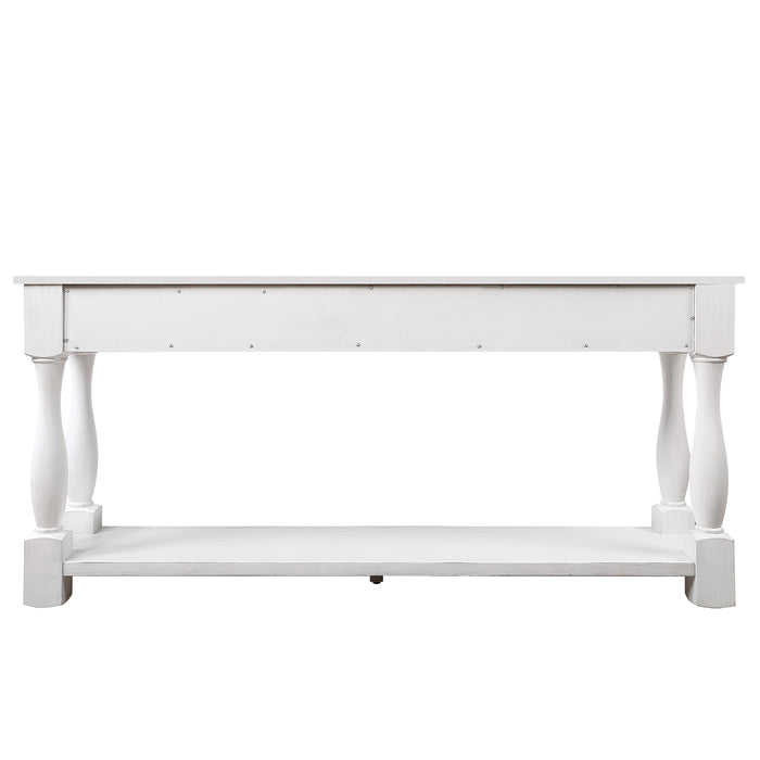 63inch Long Wood Console Table with 3 Drawers and 1 Bottom Shelf for Entryway Hallway Easy Assembly Extra-thick Sofa Table (Antique White)